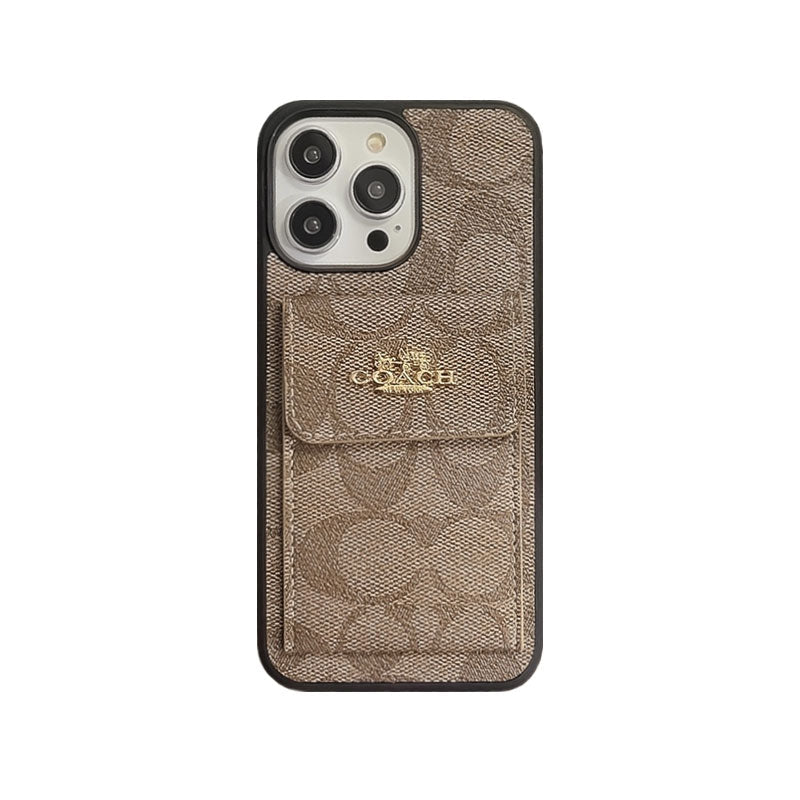 Classic iPhone Case With Card Holder Wallet Coffee -SZK240425