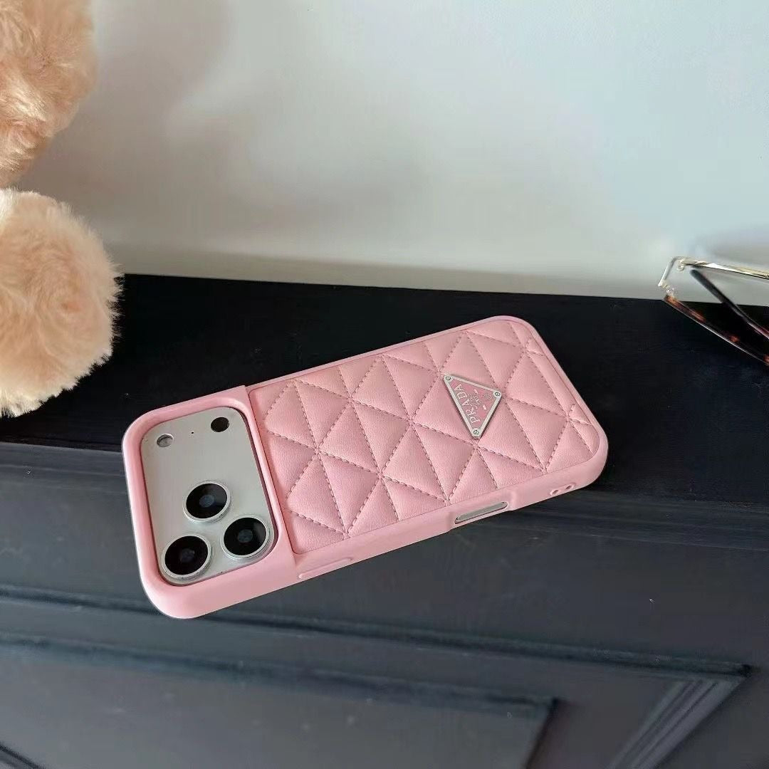 Diamond Quilted Leather with Signature Logo iPhone Case