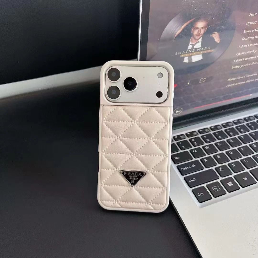 Diamond Quilted Leather with Signature Logo iPhone Case