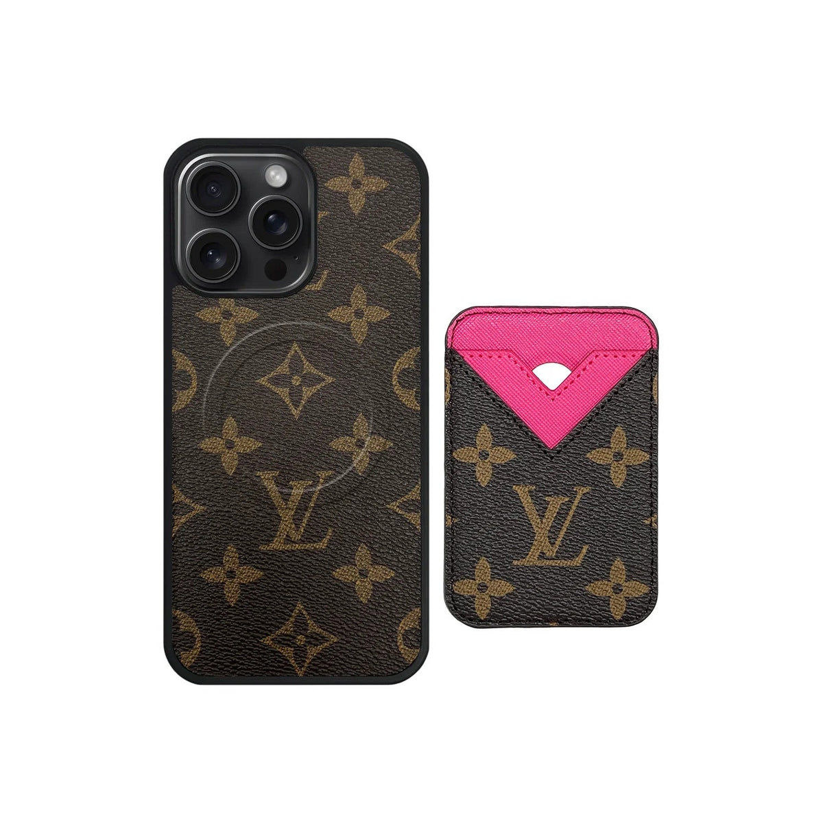 Set Magsafe Cardholder Monogram Brown With Pink