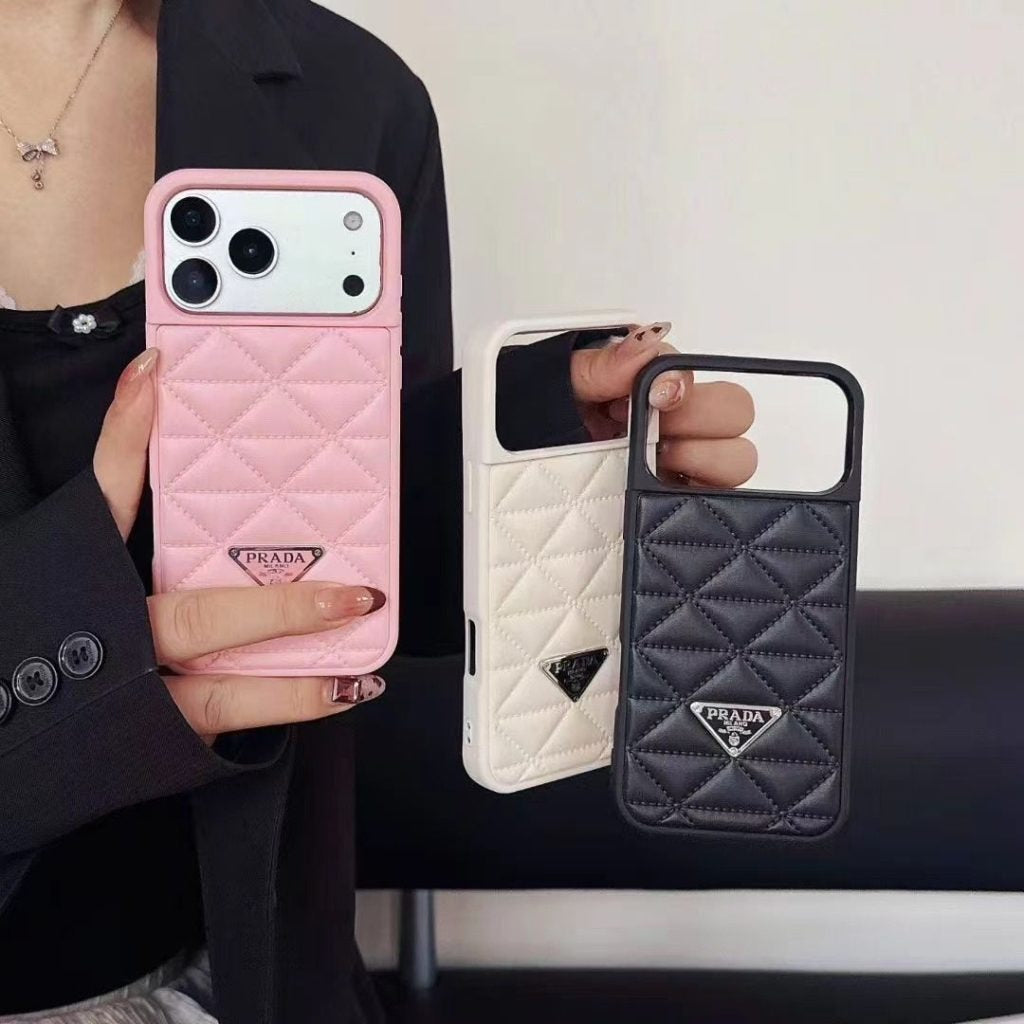 Diamond Quilted Leather with Signature Logo iPhone Case