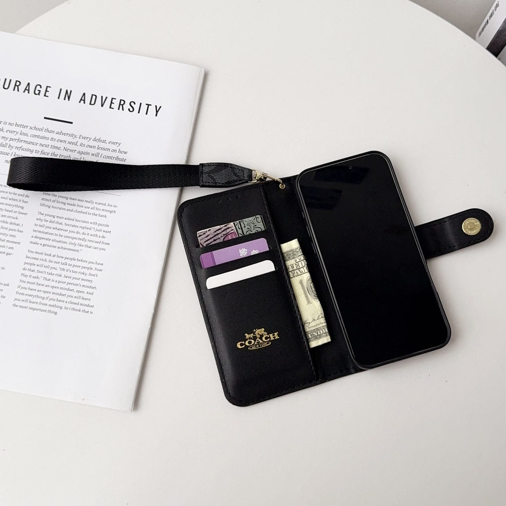 CH Classic Leather Pattern Wallet iPhone Case