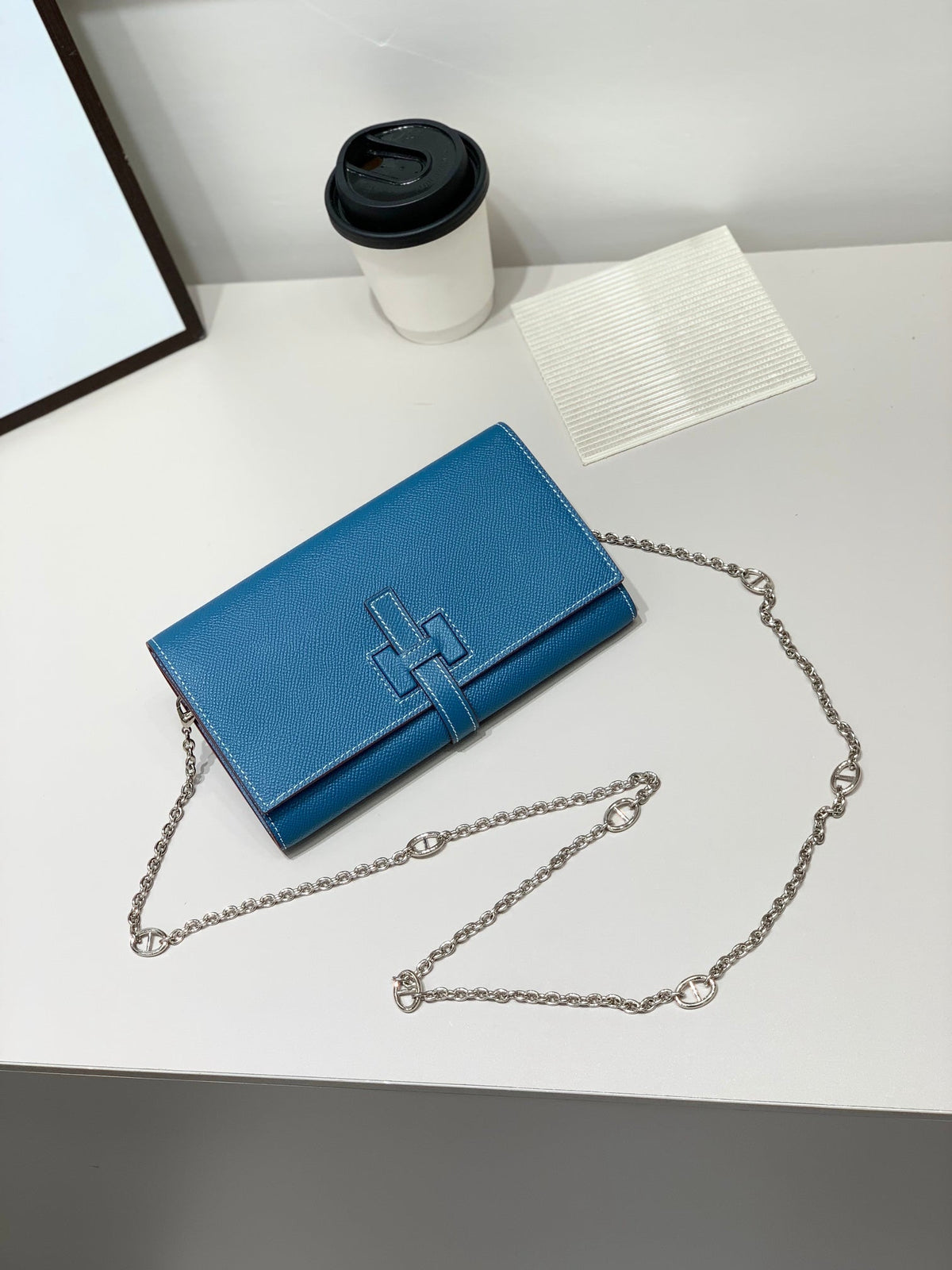 H Long Wallet on Chain Epsom Calfskin