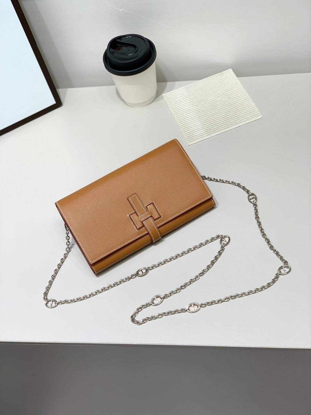 H Long Wallet on Chain Epsom Calfskin