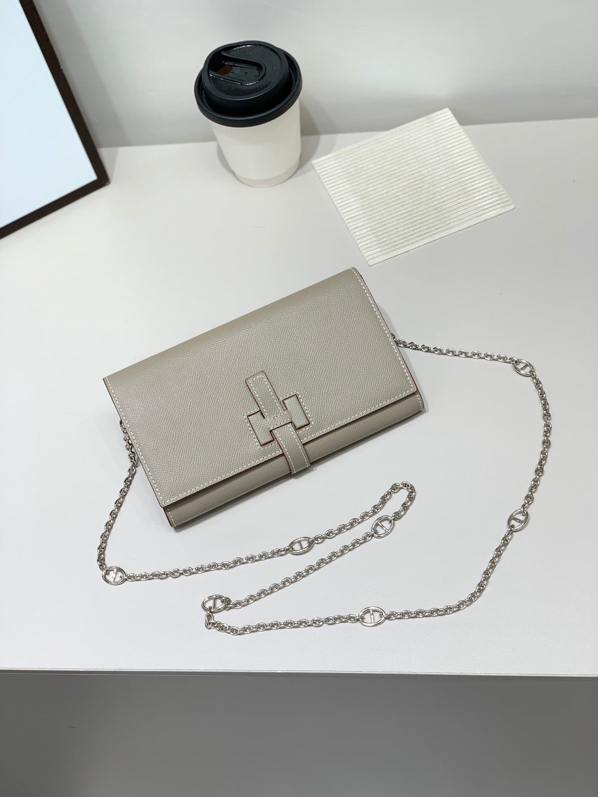 H Long Wallet on Chain Epsom Calfskin