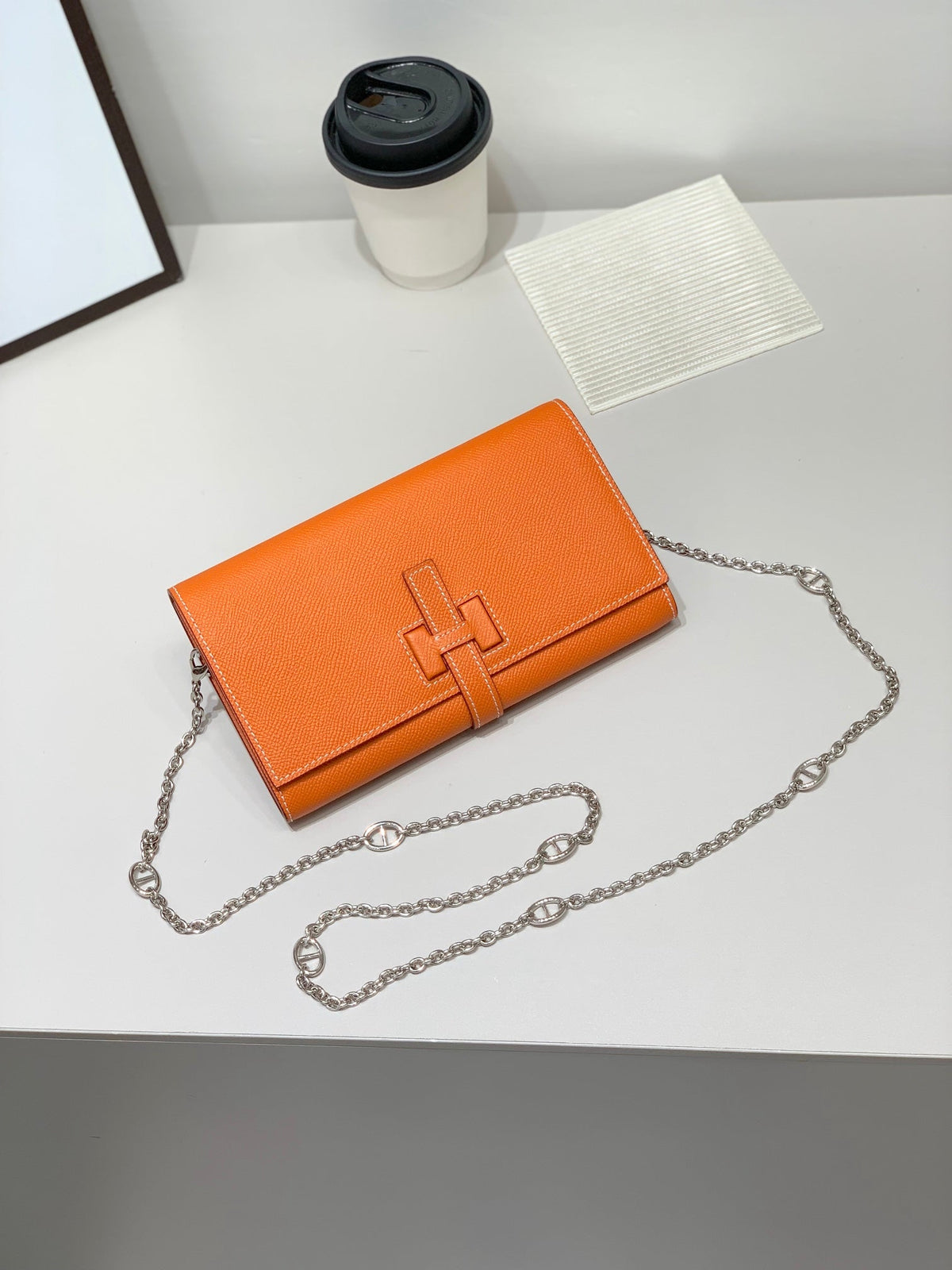H Long Wallet on Chain Epsom Calfskin
