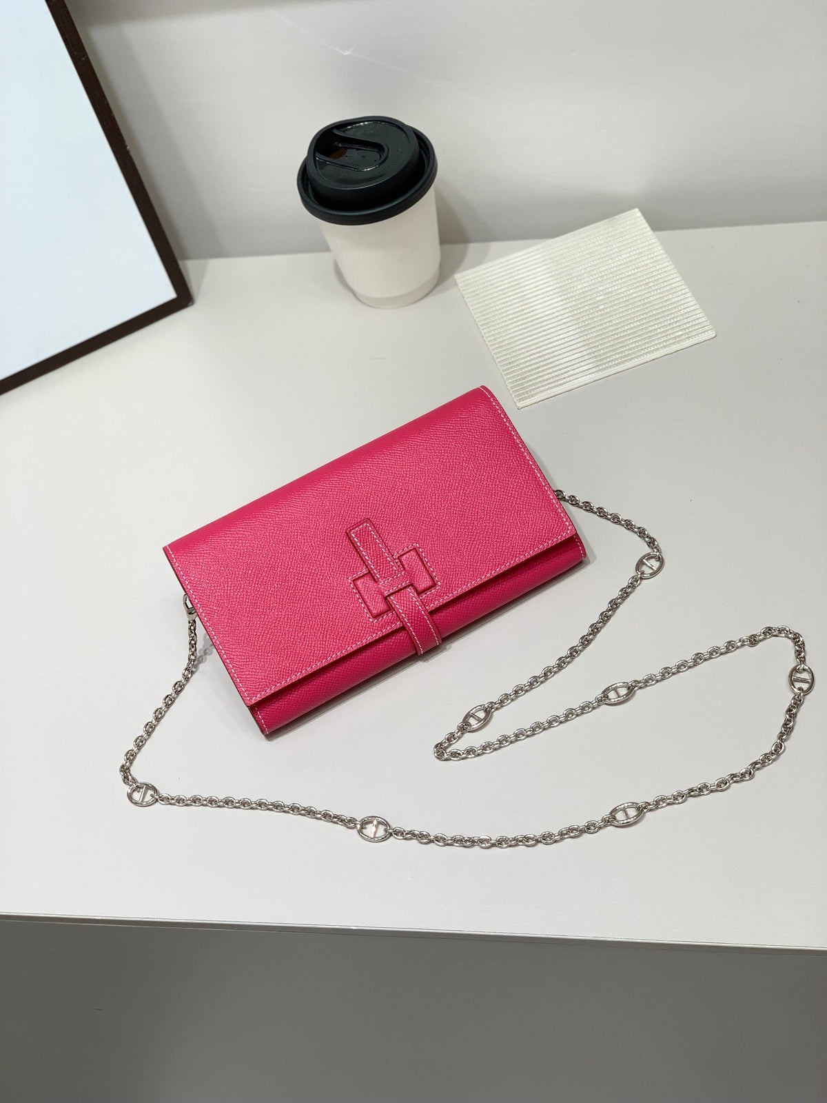 H Long Wallet on Chain Epsom Calfskin