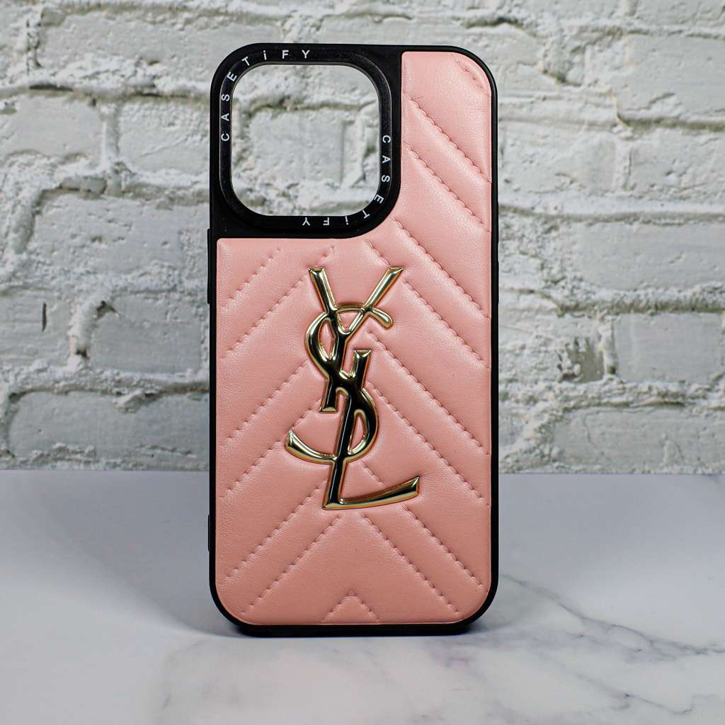 YSL Leather iPhone Case Fashion Pink for 12 13 14 Pro Max Plus