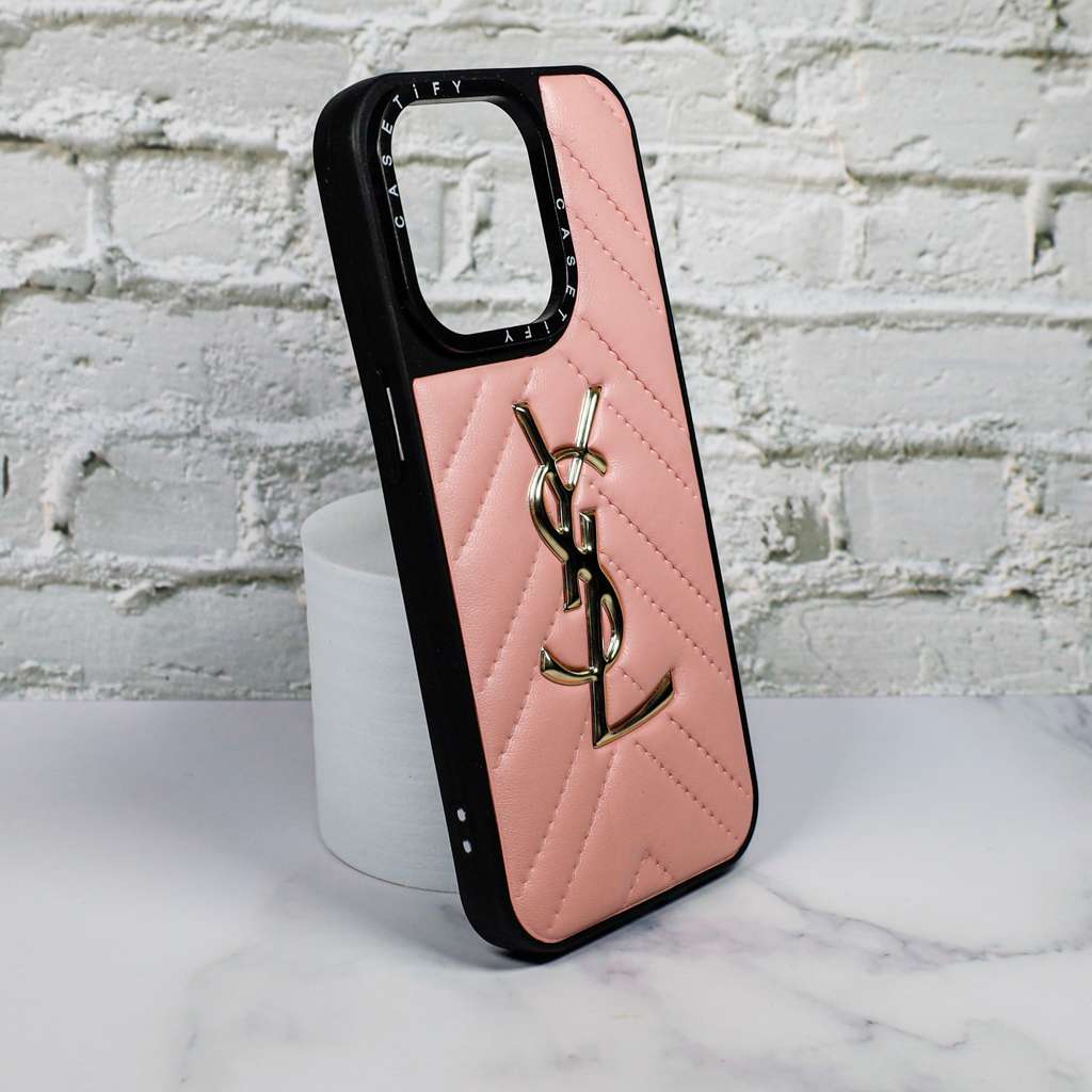 YSL Leather iPhone Case Fashion Pink for 12 13 14 Pro Max Plus