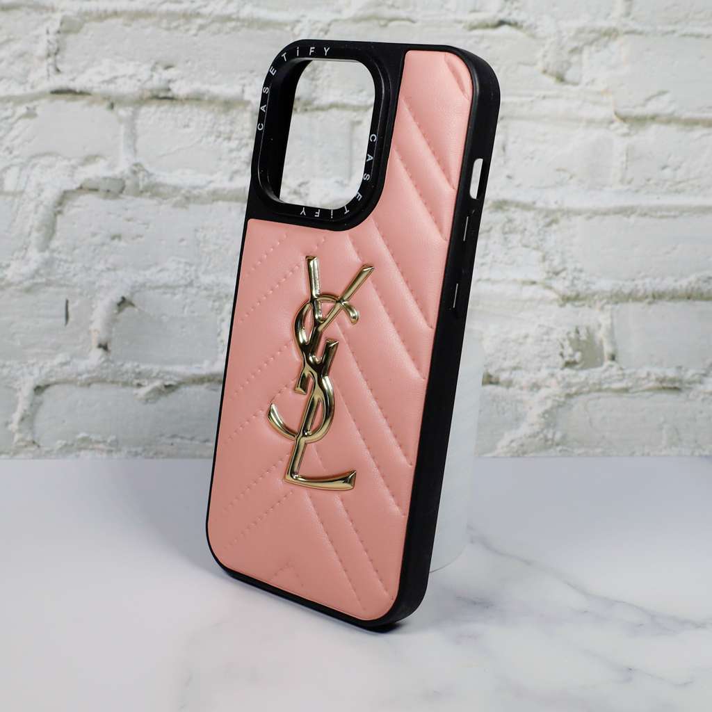 YSL Leather iPhone Case Fashion Pink for 12 13 14 Pro Max Plus