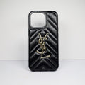 YSL iPhone Case Fashion Black Leather for 12 13 14 Pro Max Plus