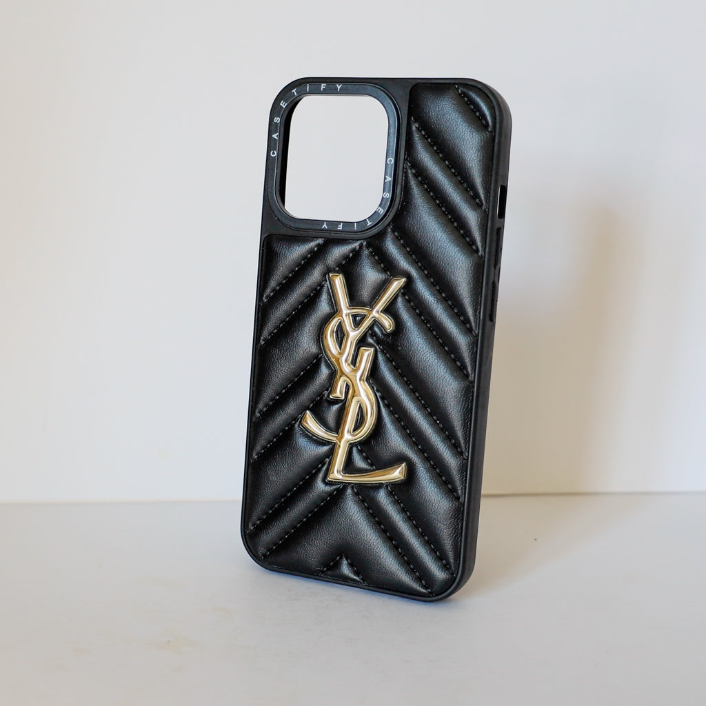 YSL iPhone Case Fashion Black Leather for 12 13 14 Pro Max Plus