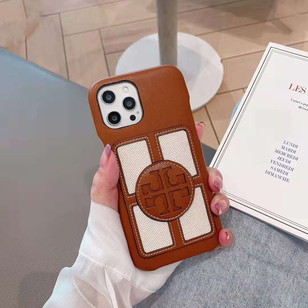 Tory Burch iPhone Case Stamped Textured Leather