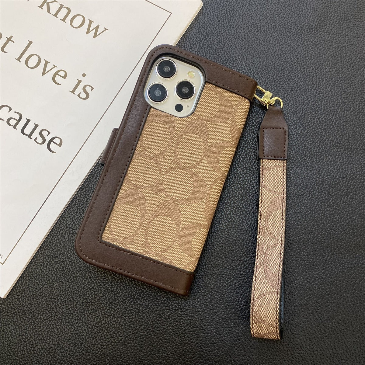 CH Classic Leather Pattern Wallet iPhone Case