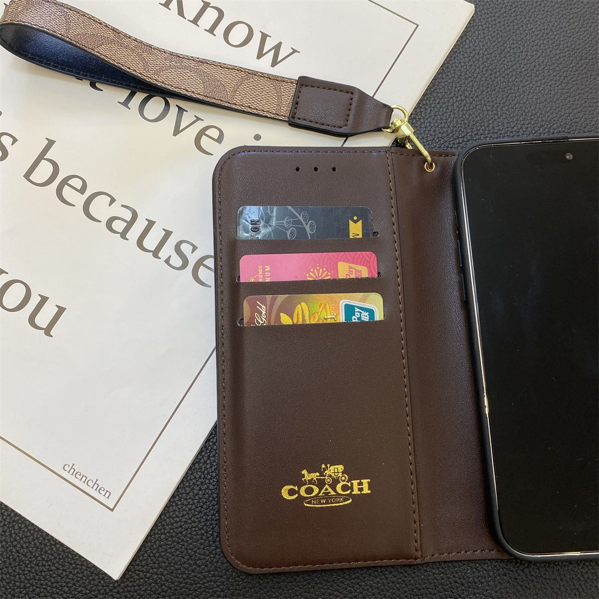 CH Classic Leather Pattern Wallet iPhone Case