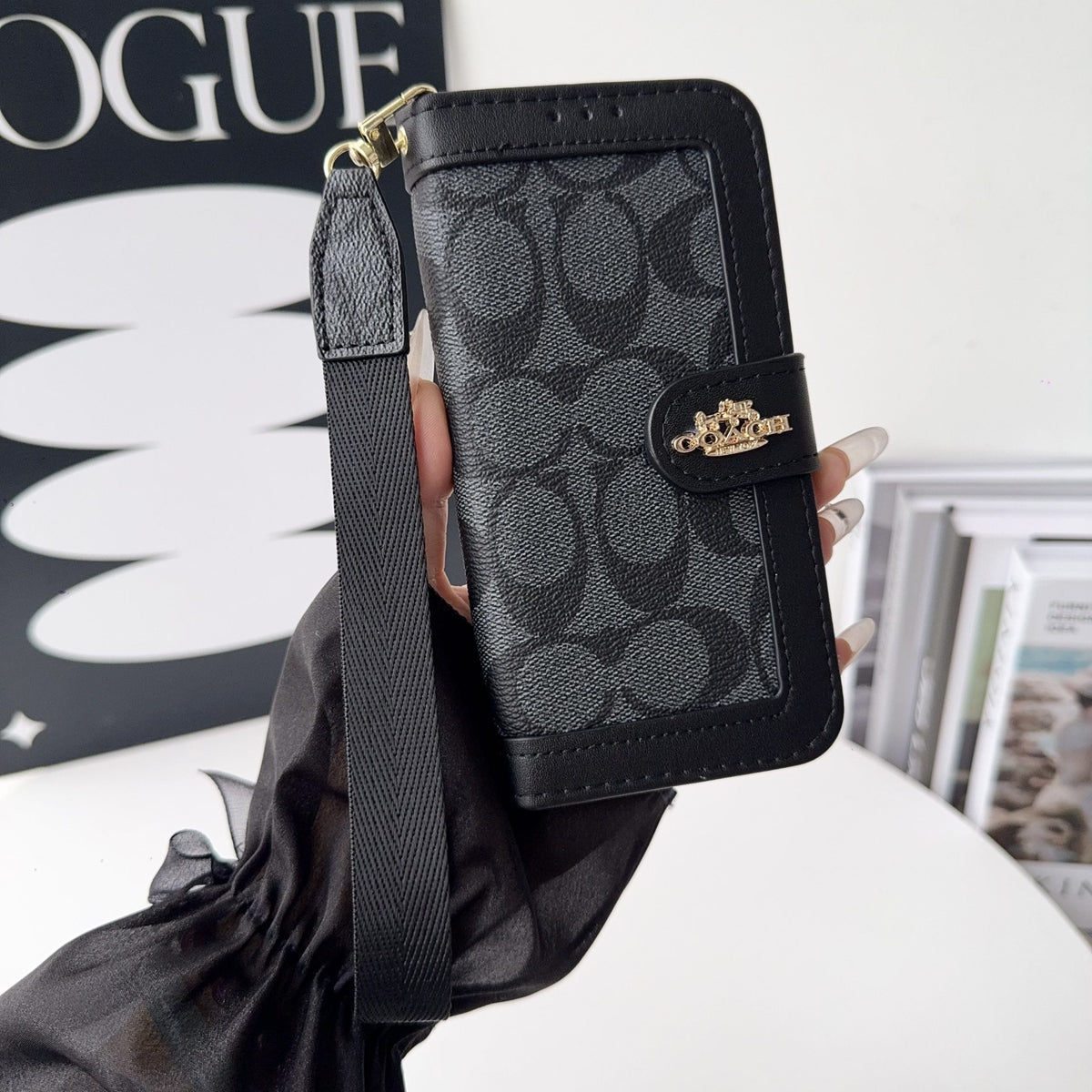 CH Classic Leather Pattern Wallet iPhone Case