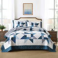 3-Piece Cotton Quilt Set – Reversible Star Patchwork, Blue White, King