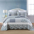 3-Piece Cotton Quilt Set – Reversible Vintage Floral, Blue, King